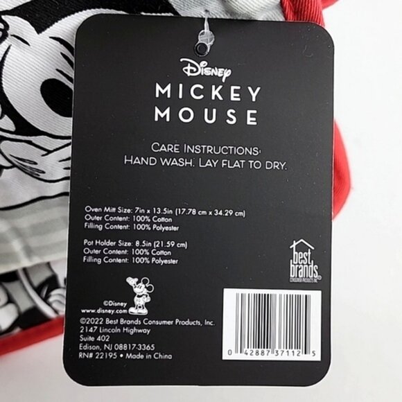 Mickey Mouse Disney Red Black Oversized Oven Mitt  Pot Holder 2 Piece Set - Picture 5 of 8
